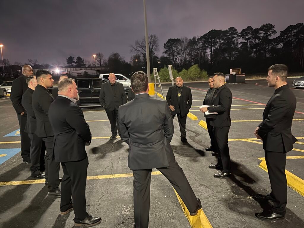 Executive Protection Houston Agents of Meyer Defense during a brief before starting assignment. 